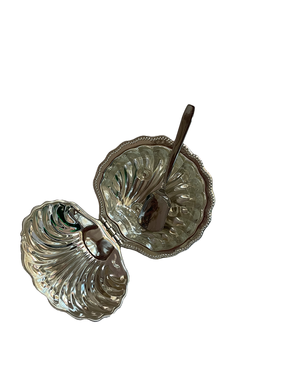 Shell sugar bowl holder with spoon